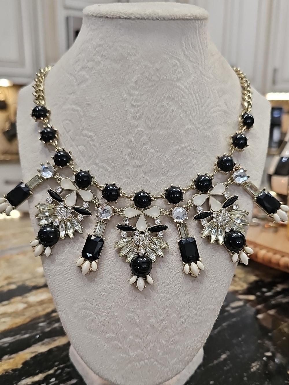 Statement Black & Ivory Crystal Bib Necklace